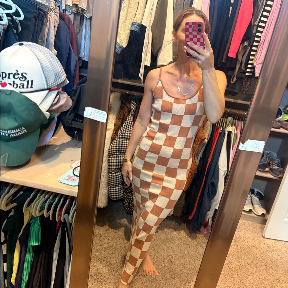 Checkered Brown and White Maxi Dress